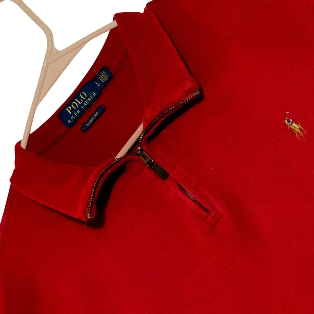 Polo Ralph Lauren Estate Rib Mens Large Red Quarter‎ Zip Pullover Sweater L